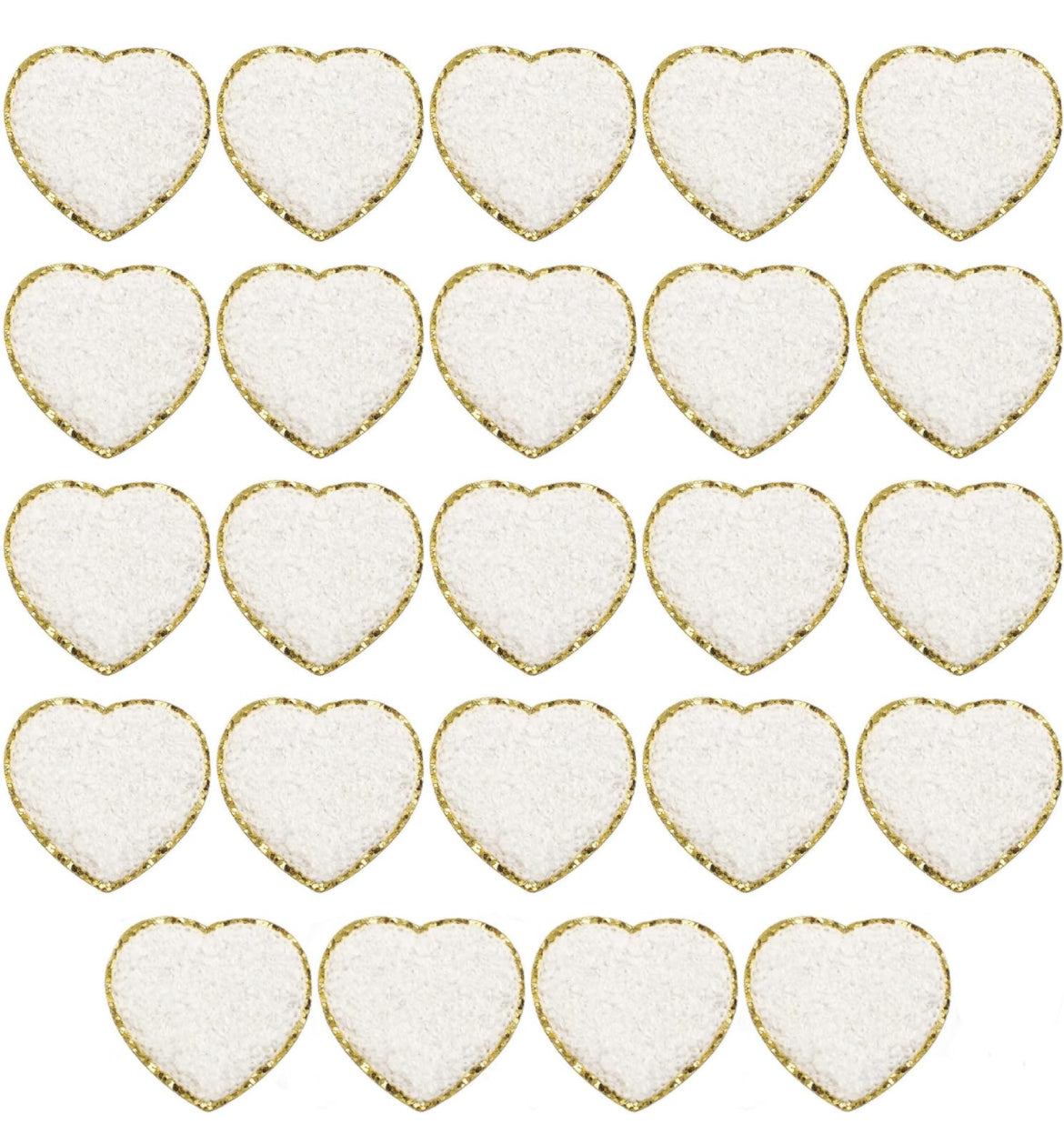 White Chenille HEART Glitter Patch Double Grosgrain Hair Bow