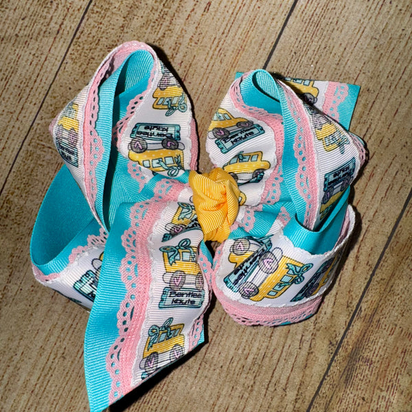 2025 BTS Frilly School Bus Bow Custom Printed Hair Bow