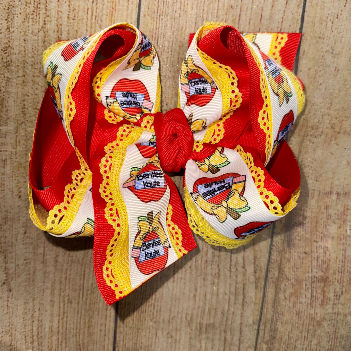 2025 BTS Frilly Personalized Apple Bow Custom Printed Hair Bow