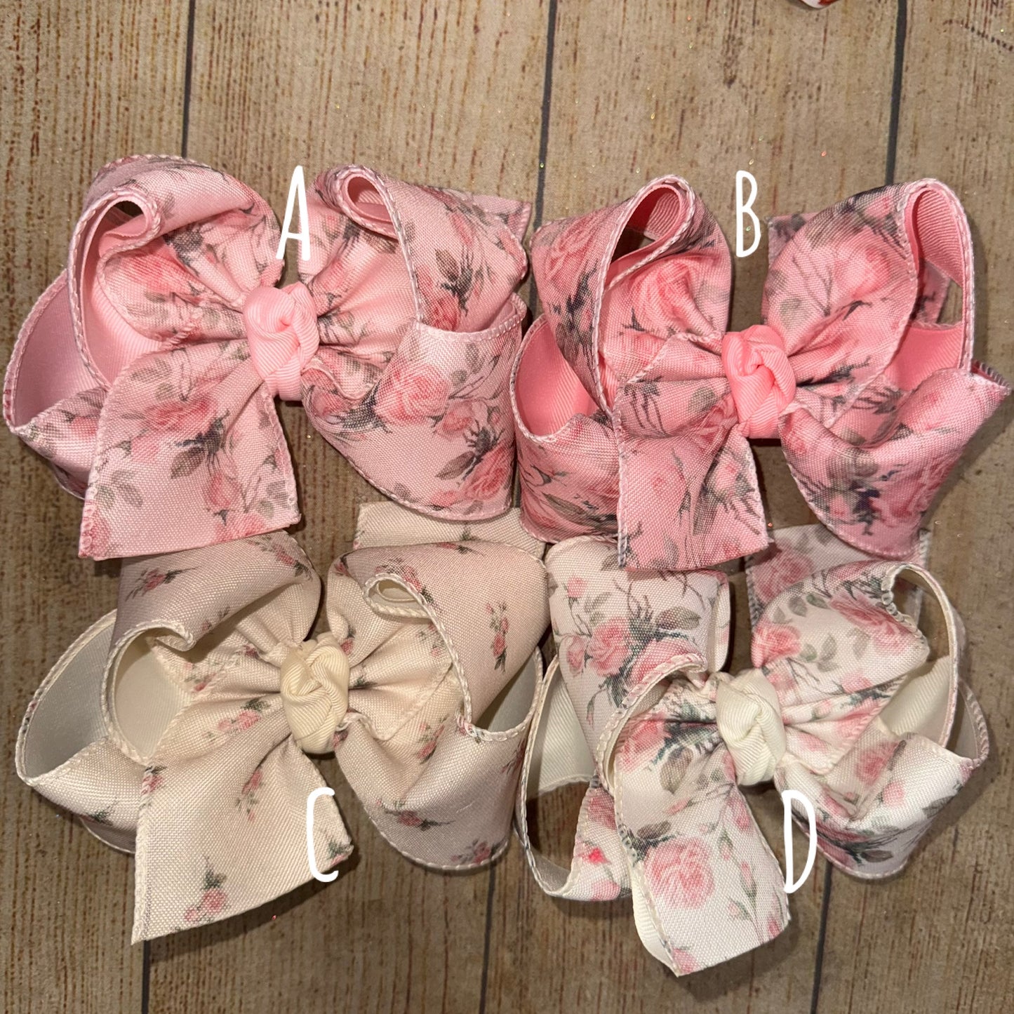 Vintage Rose Floral Canvas Hair Bows Cream Ivory Pink