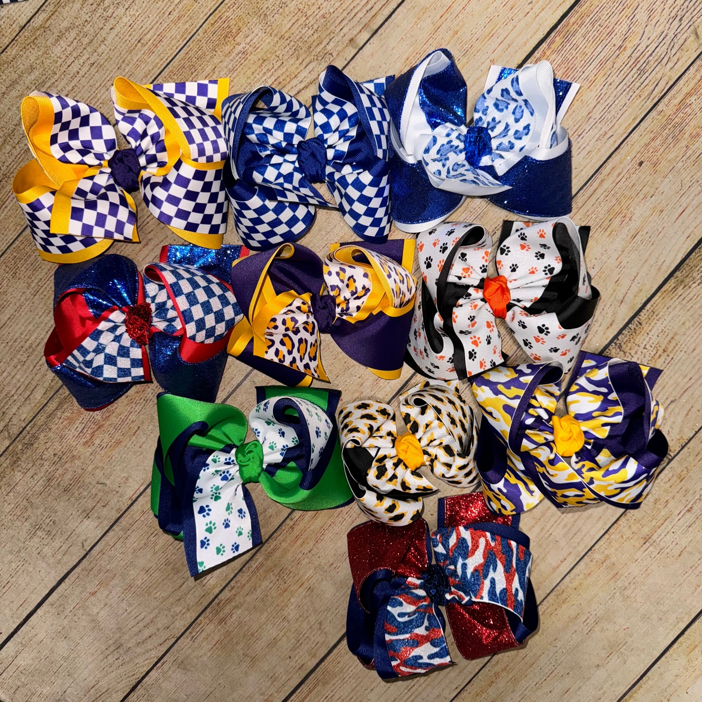 School Spirit Camo, Checker, Paw Print Bow Full Print or Twisted