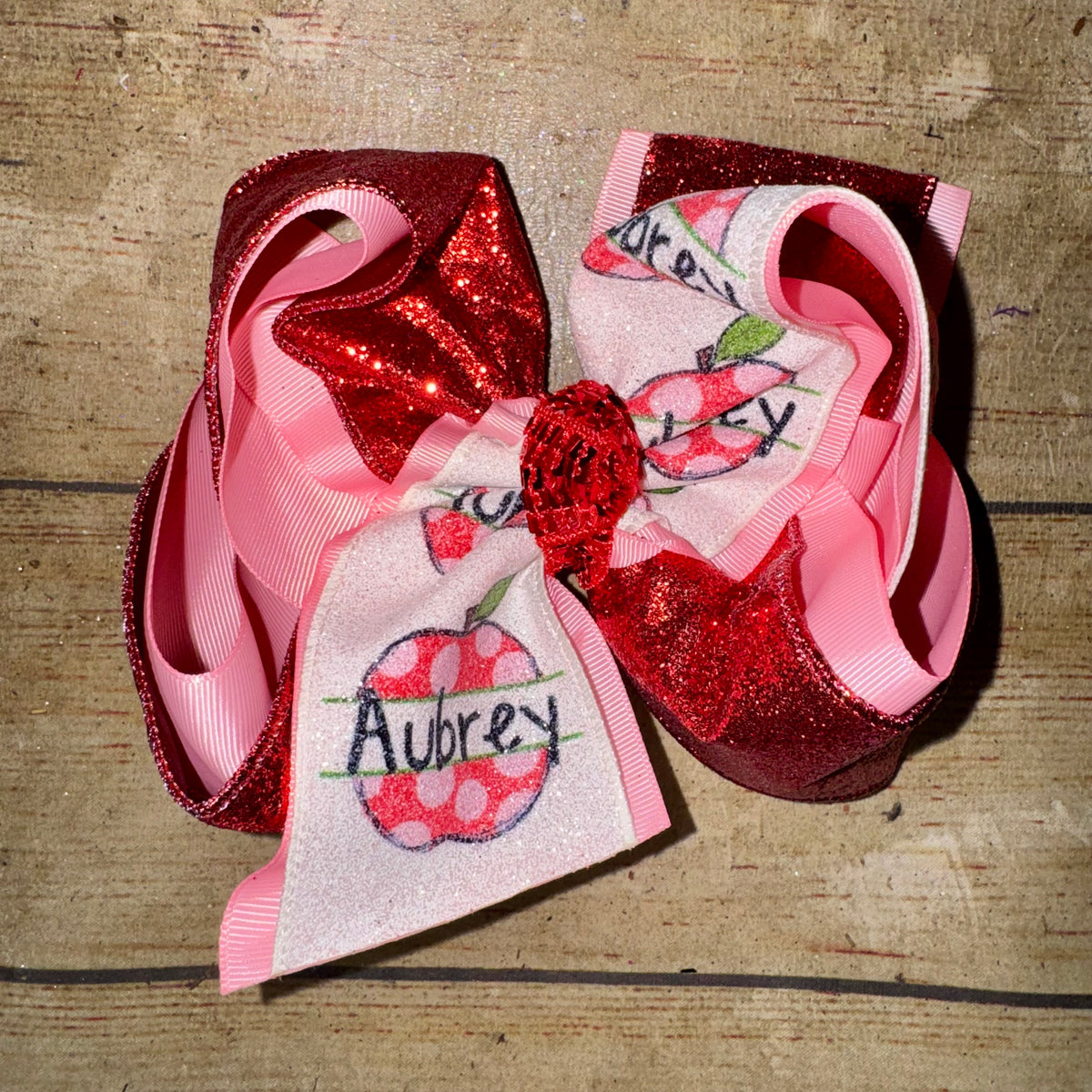 2026 BTS Frilly Personalized Name Apple Bow Custom Printed Hair Bow