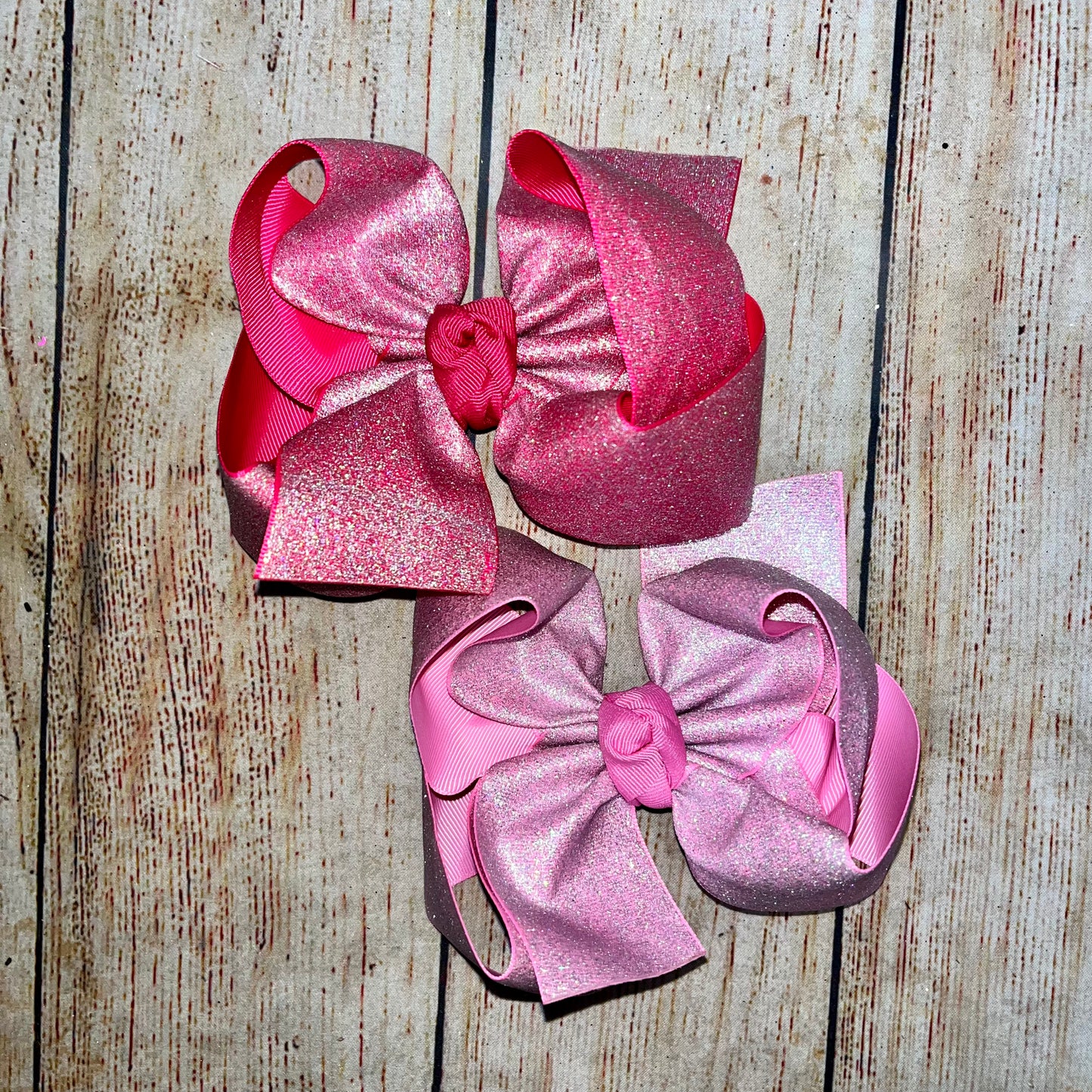 Iced Shocking Pink & Geranium Glitter Hair Bows