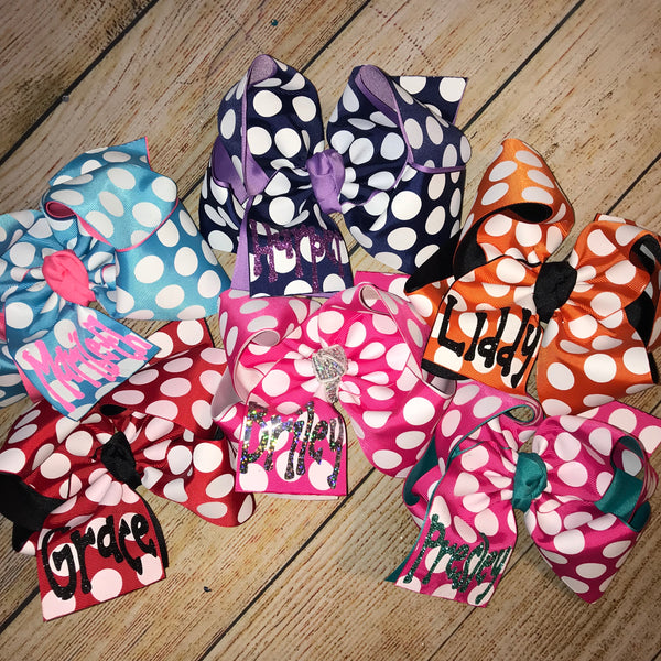 Polka Dot Print Double Grosgrain Hair Bow with Name
