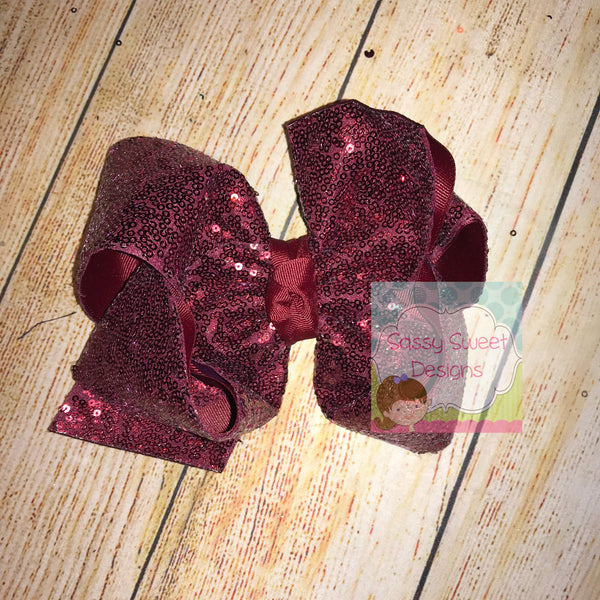 Wine Sassy Sequins Hair Bow