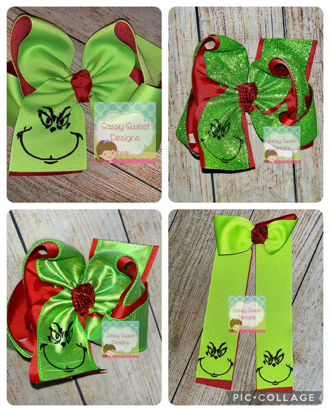 Grinch Christmas 2022 -  Glitter, Grosgrain, and Pony Hair Bows