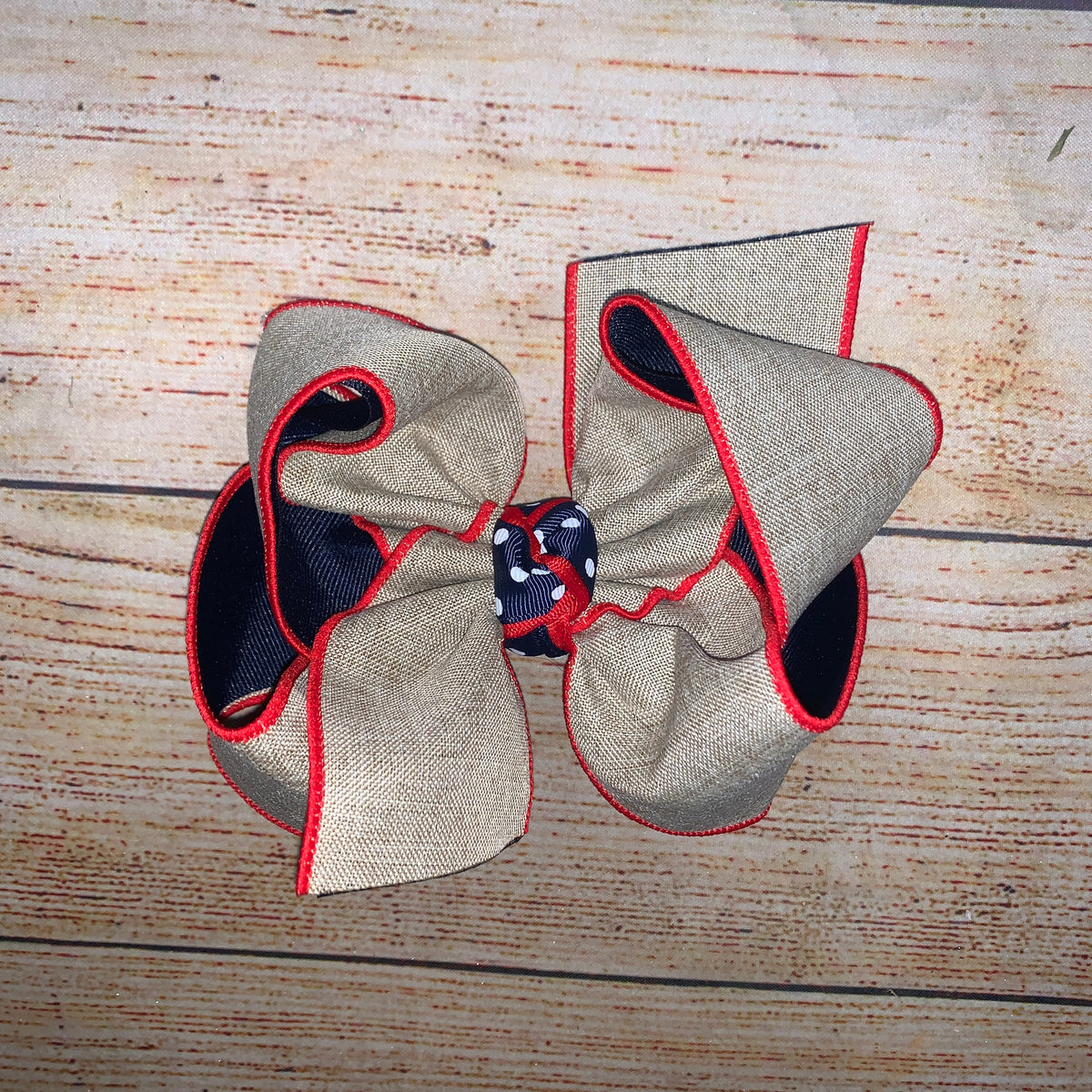 Khaki Red Trim Canvas Hair Bow