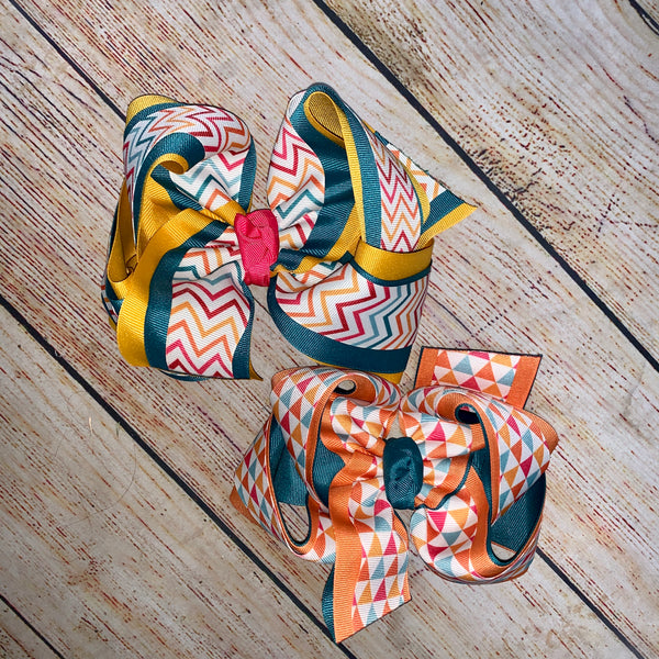 Fall Limited Edition Chevron/Triangles Double Triple Layer Hair Bow