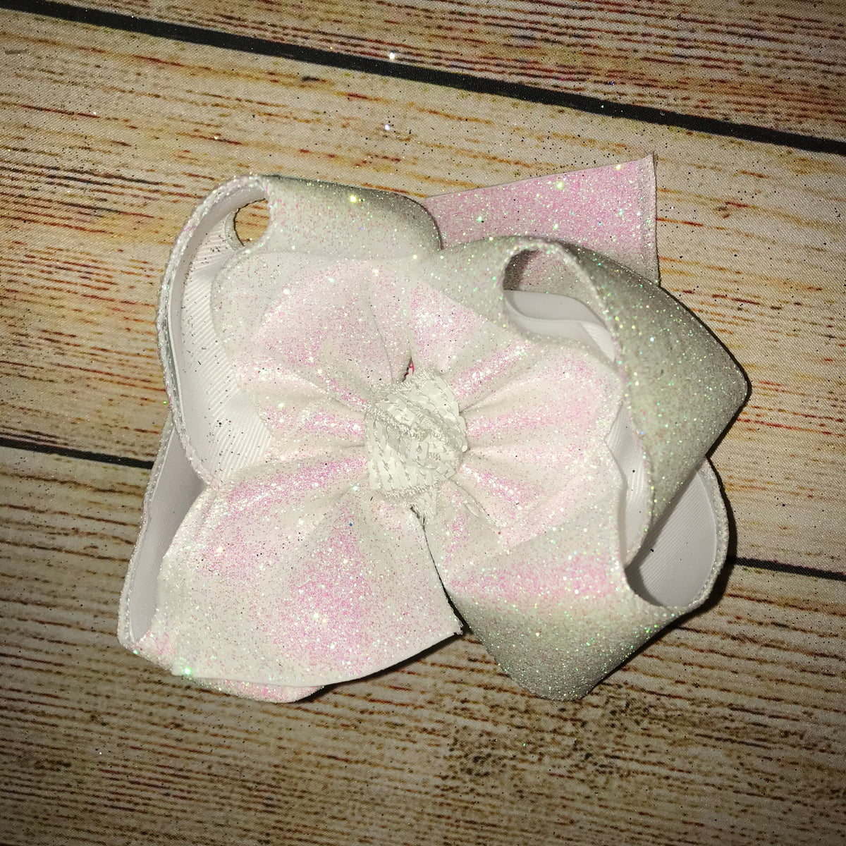 White Solid Glitter Hair Bow