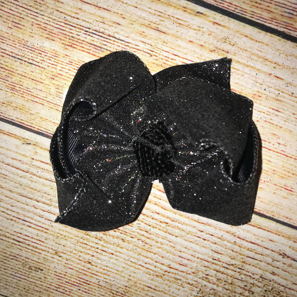 Black Solid Glitter Hair Bow