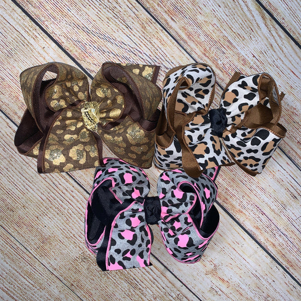 NEW!!! LIMITED Canvas Linen Leopard Hair Bows