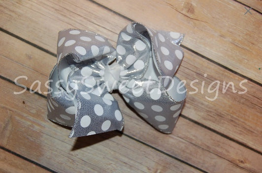 Silver Metallic Polka Dot Hair Bow