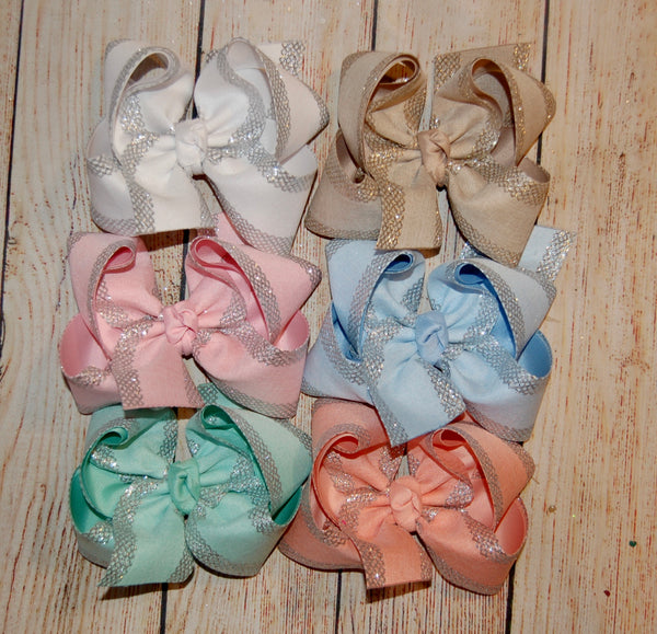 Spring Canvas Glitter Edge Hair Bow