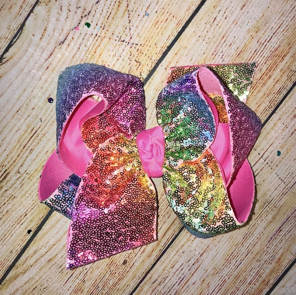 RAINBOW Pink Sassy Sequin Hair Bow