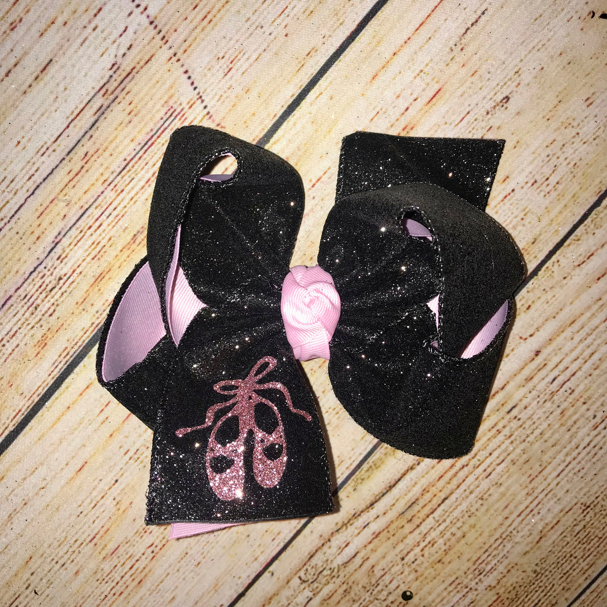 Dance Ballet Black Pink Glitter Applique Hair Bow