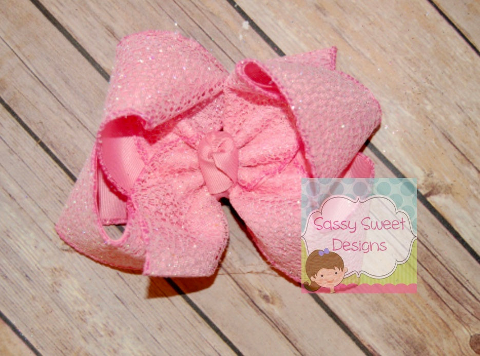 PINK Glitter Web Hair Bow