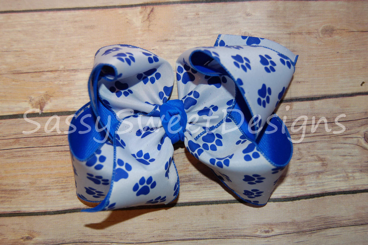 Royal Blue Paw Print Hair Bow