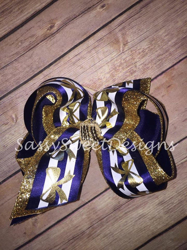 Navy & Gold BOW TRIPLE Hair Bow