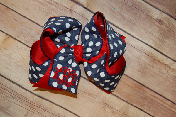 Denim Navy Blue Polka Dots Canvas Hair Bow