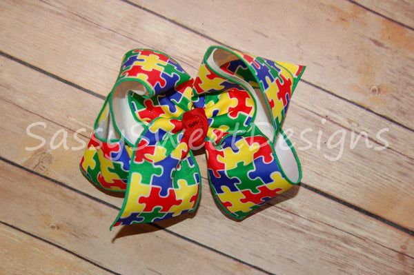 Autism Puzzle Hair Bow