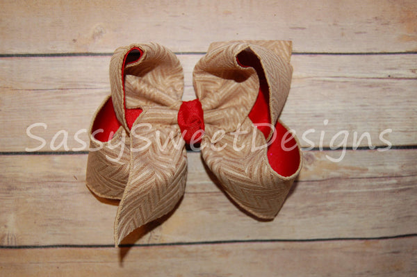 Khaki Chevron Tonal Hair Bow