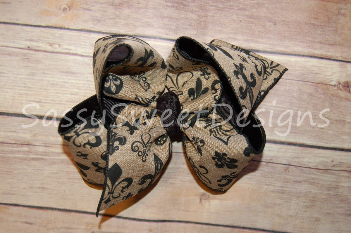 Fleur De Lis Canvas Hair Bow