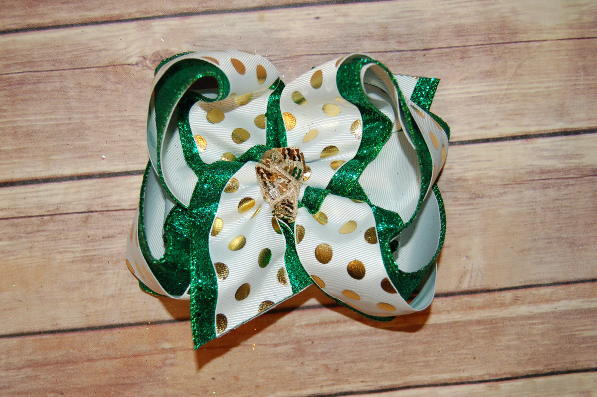 Gold Foil Dot TRIPLE Glitter Boutique Hair Bow