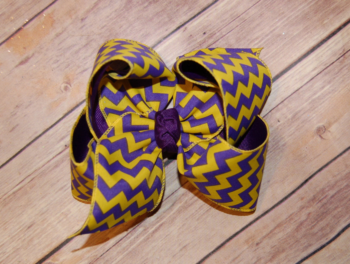 Purple & Gold Chevron Boutique Hair Bow LSU