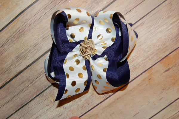White Gold Foil Dot Grosgrain Hair Bow