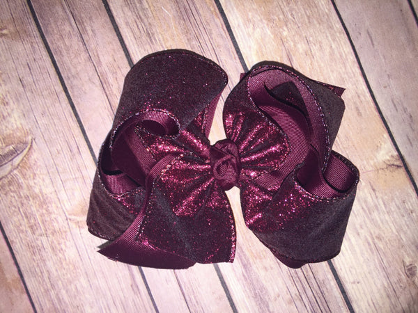Maroon Solid Glitter Hair Bow