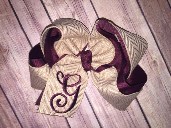 Khaki Chevron Tonal Hair Bow