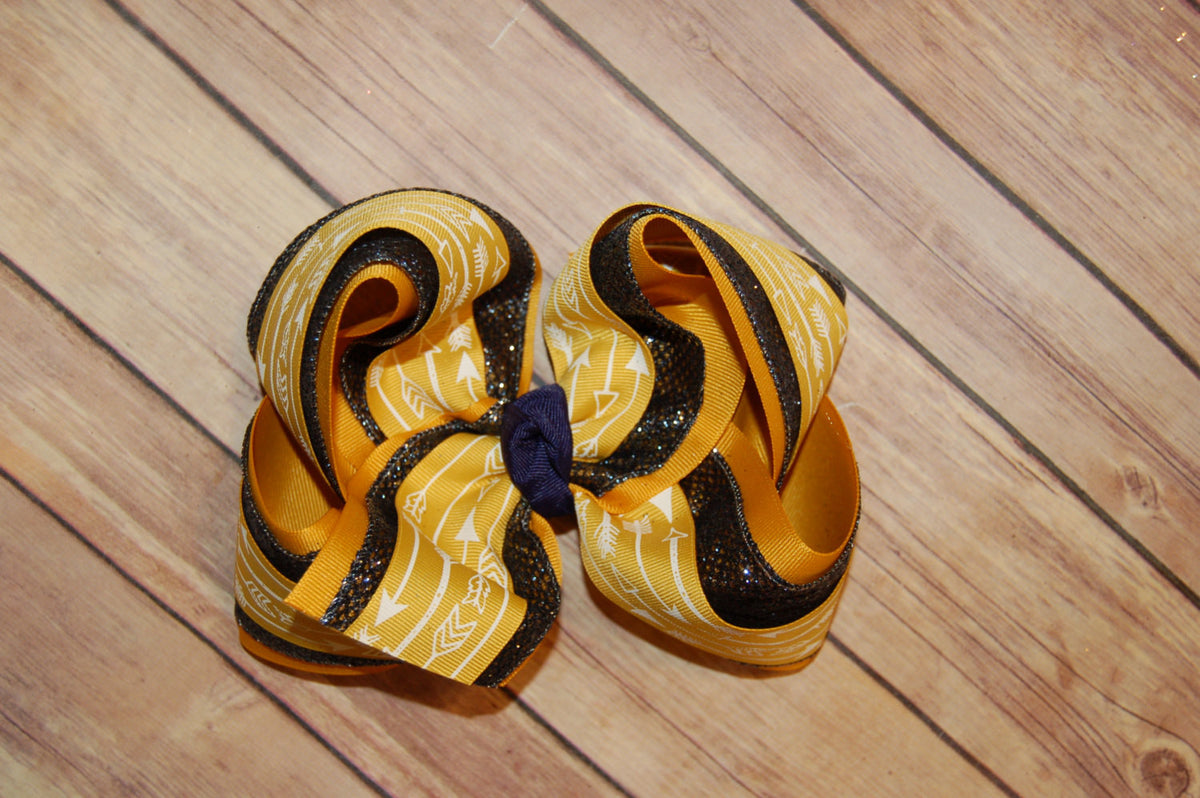 SSD Mustard Arrow & Navy Triple Glitter Hair Bow