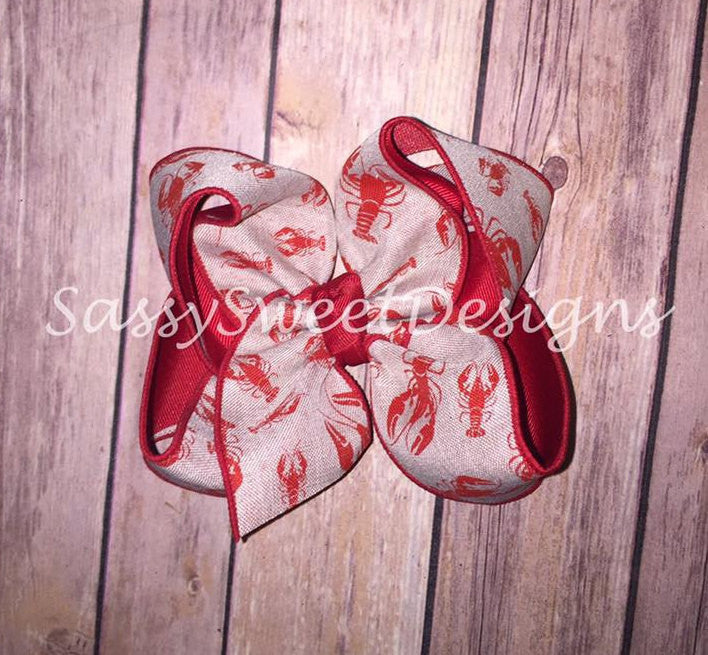 Red & Natural CRAWFISH Hair Bow