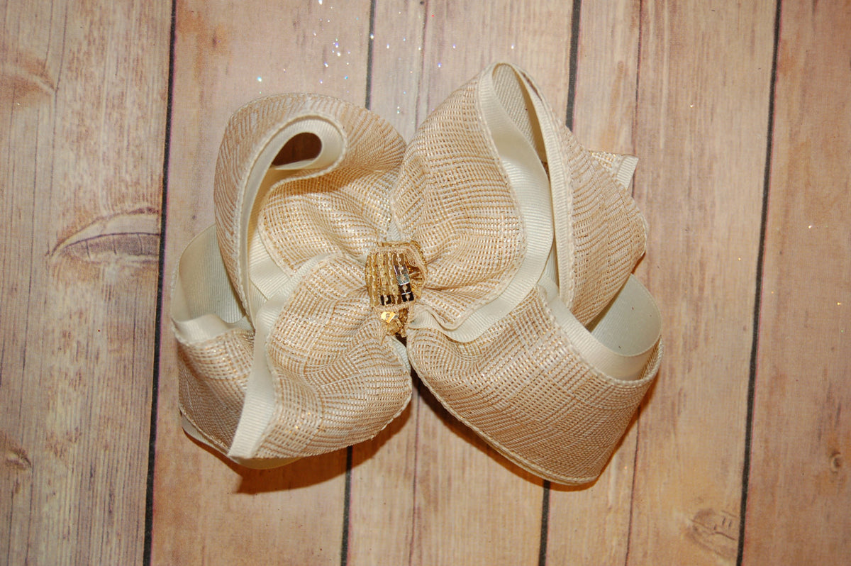 Cream Gold Metallic Canvas Hair Bow