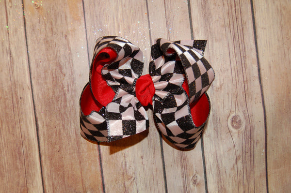 Glitter Checkered Racing Hair Bow