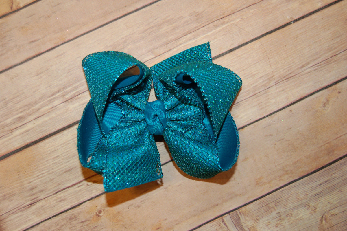 Sapphire Glitter Mesh Hair Bow