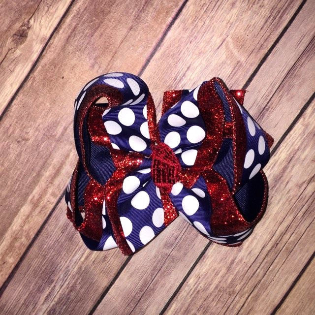 Navy Dot & Red Triple Glitter Hair Bow