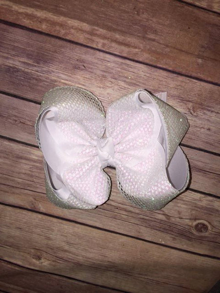 WHITE Glitter Mesh Hair Bow
