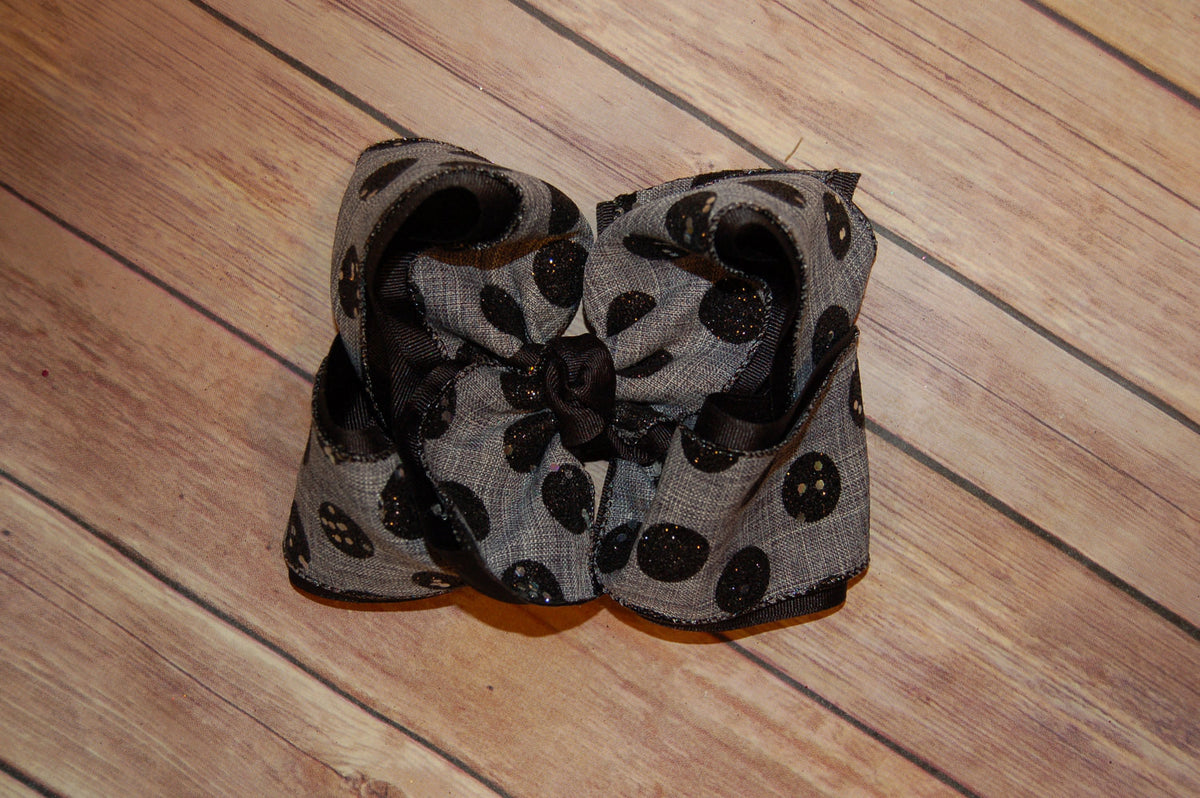 Grey Canvas Black Glitter Dot Hair Bow