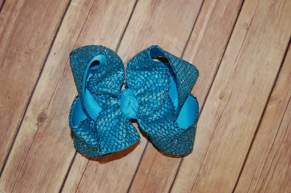 Aqua Glitter Mesh Hair Bow