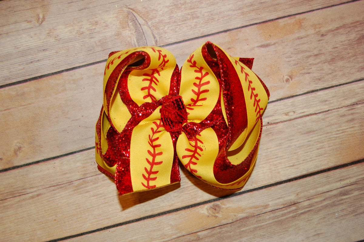 Softball THREADS Triple Glitter Hair Bow