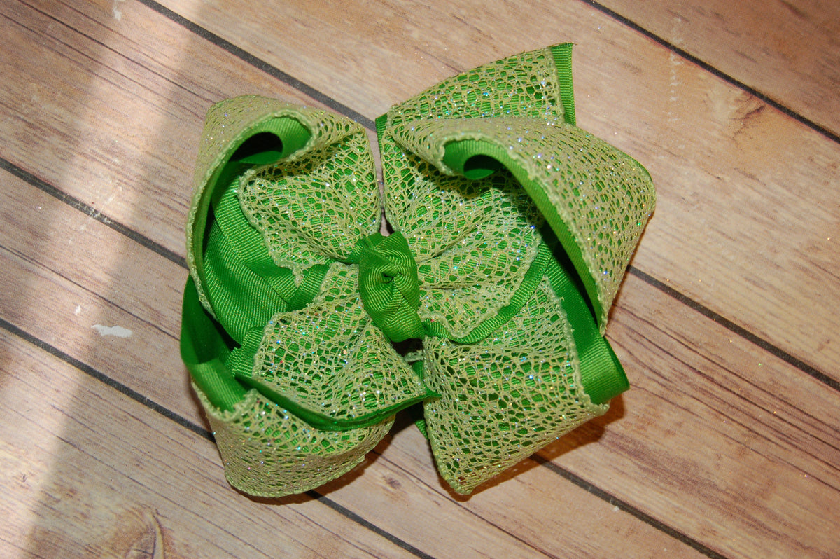 SSD Lime Apple Green Glitter Web Hair Bow