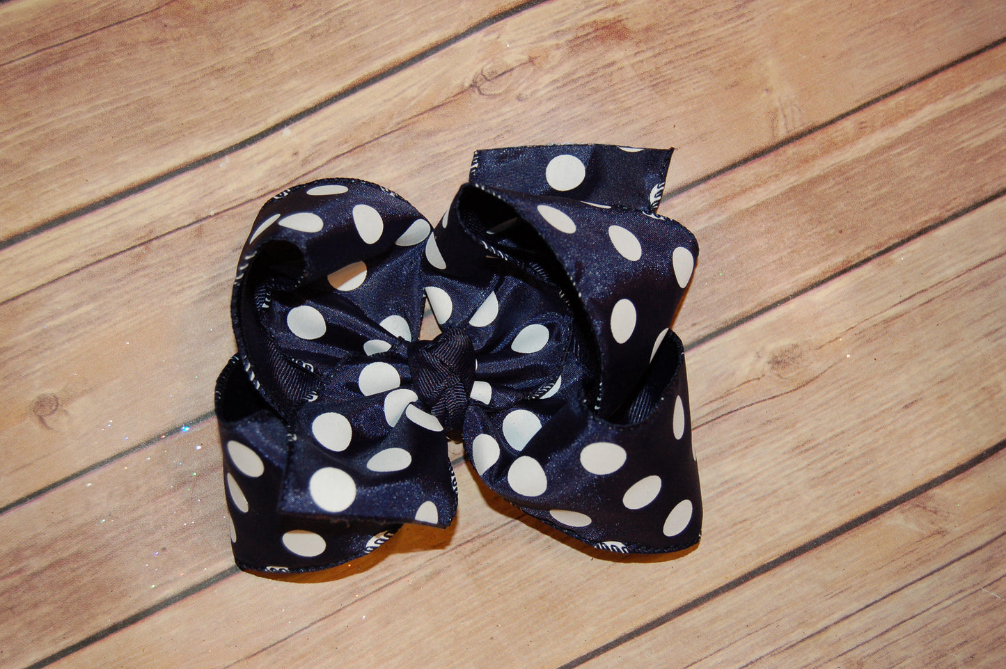 Navy Dots Satin Hair Bow