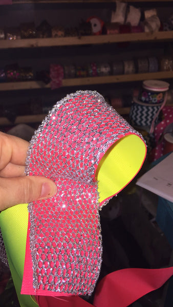 Silver, Gold or Champagne Glitter Mesh Double Grosgrain Triple Hair Bow