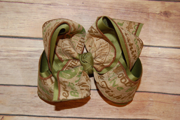 Fishing Brown Olive Canvas Hair Bow