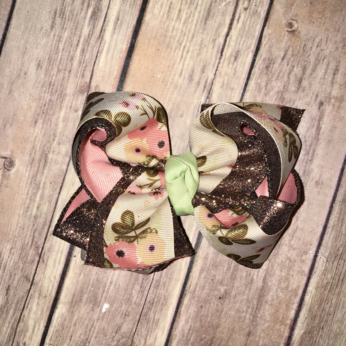 Floral Natural Cream Triple Hair Bow