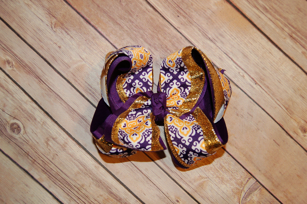 Ssd Lsu Purple & Gold Scroll Triple Hair Bow