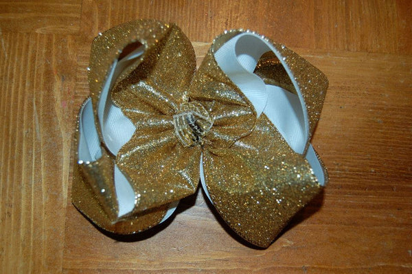 Gold Solid Glitter Hair Bow