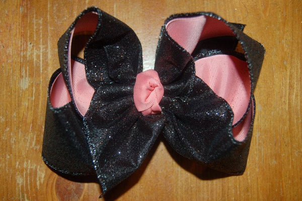 Black Solid Glitter Hair Bow