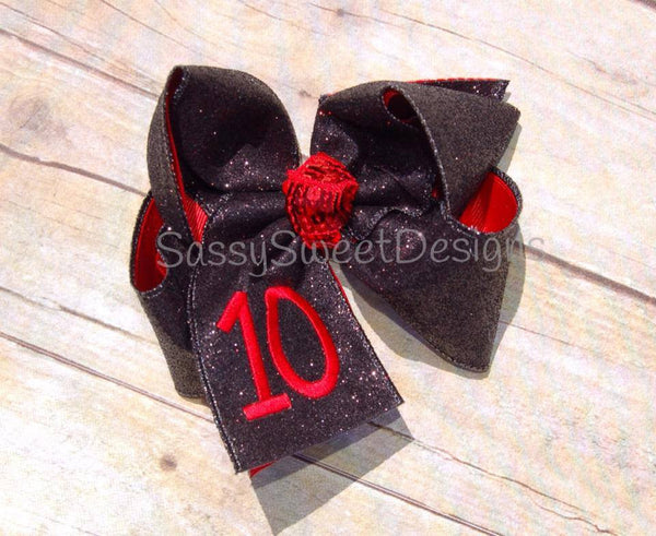 Black Solid Glitter Hair Bow